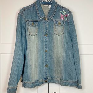 FieldGear Woman Denim Jean Jacket Embroidered Beaded Floral Distressed NWOT